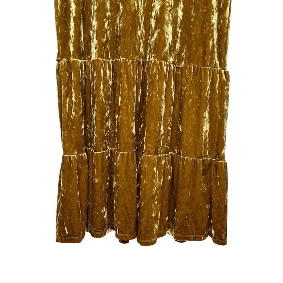 Who What Where Gold Crushed Velvet Women’s Tiered Midi Dress Sz L - Picture 7 of 12